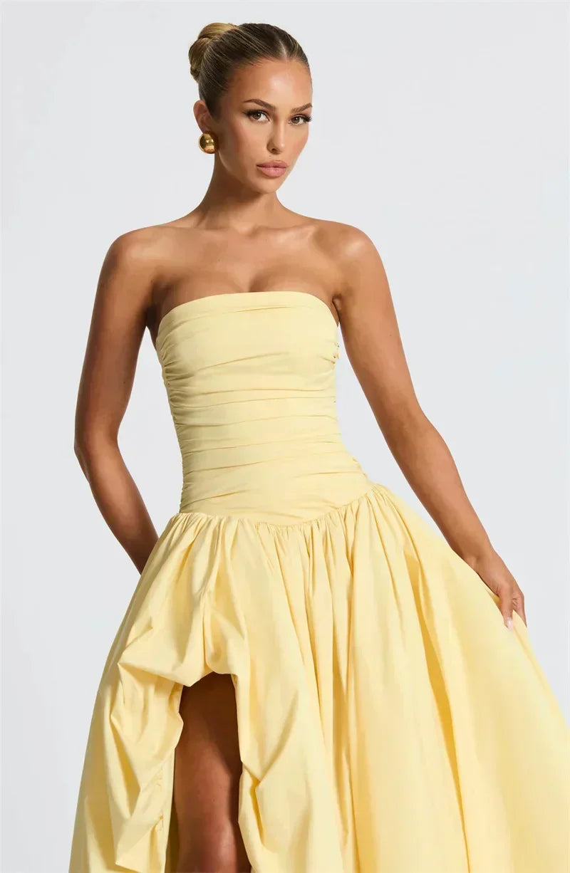 Strapless High Split Lace Up Back Maxi Dress - View 6