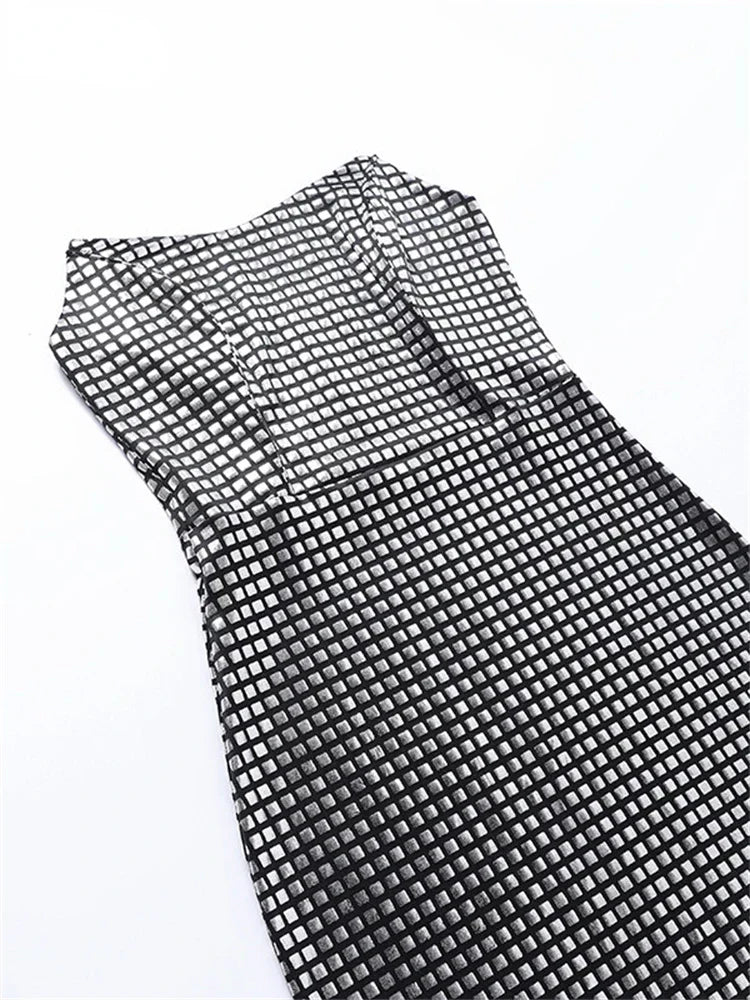 Checked Print Strapless Feather Hem Bodycon Midi Dress 6