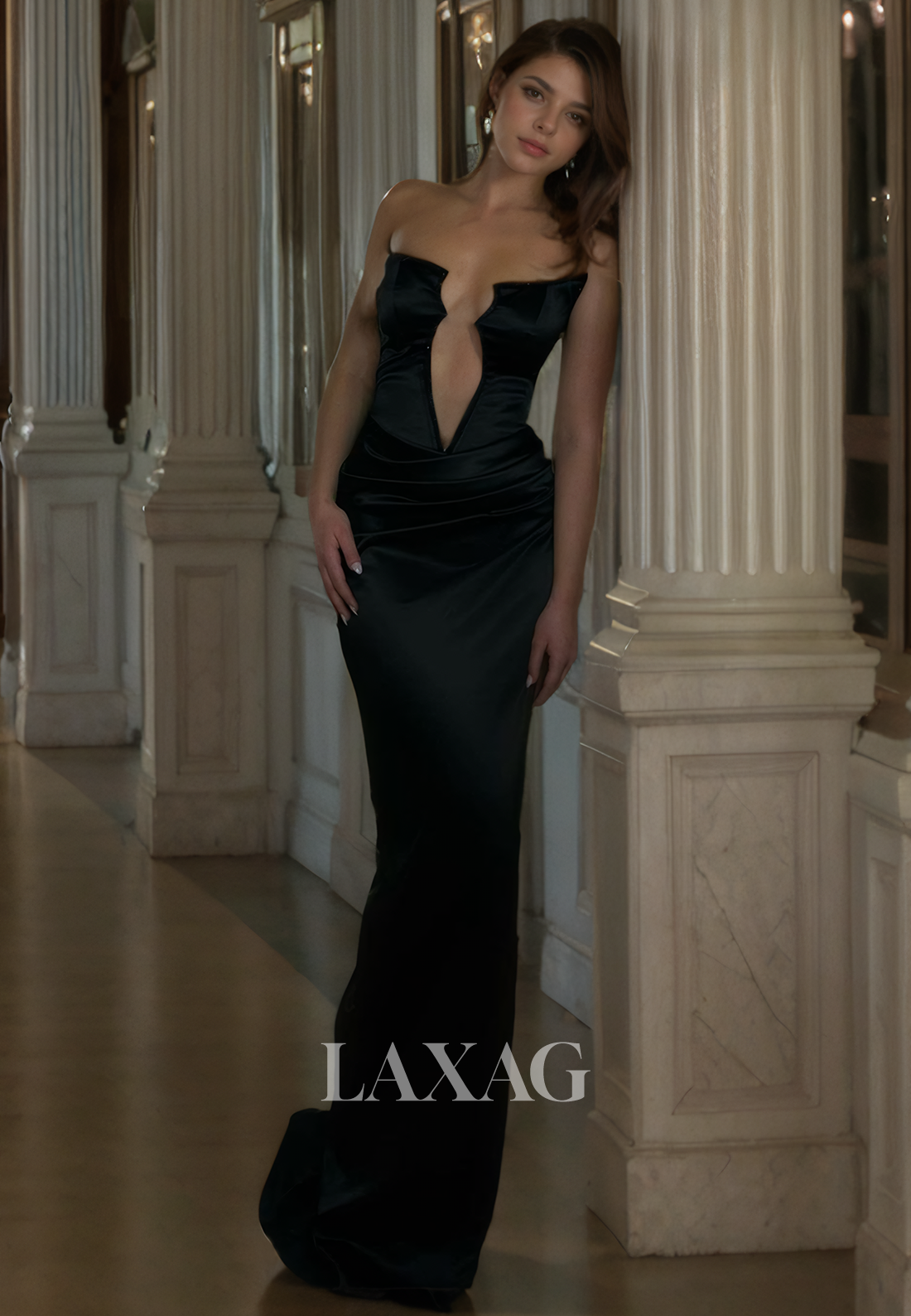 Sexy Strapless Low V-Neck Long Sheath Prom Evening Dress - Fashionpara