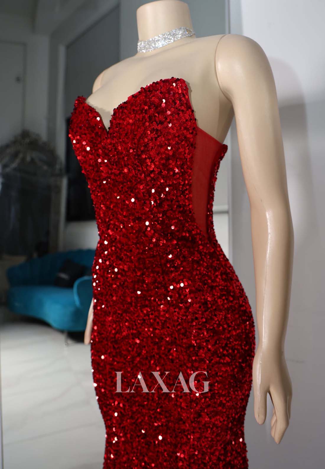 Sweetheart Strapless Sleeveless Fully Sequins Mermaid Prom Dress for Black Girl Slay