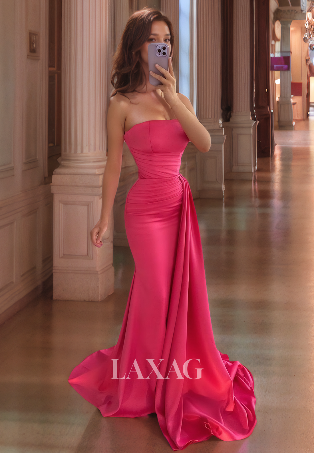Sheath/Column Strapless Ruched Long Formal Party Dress Prom Gown - Fashionpara
