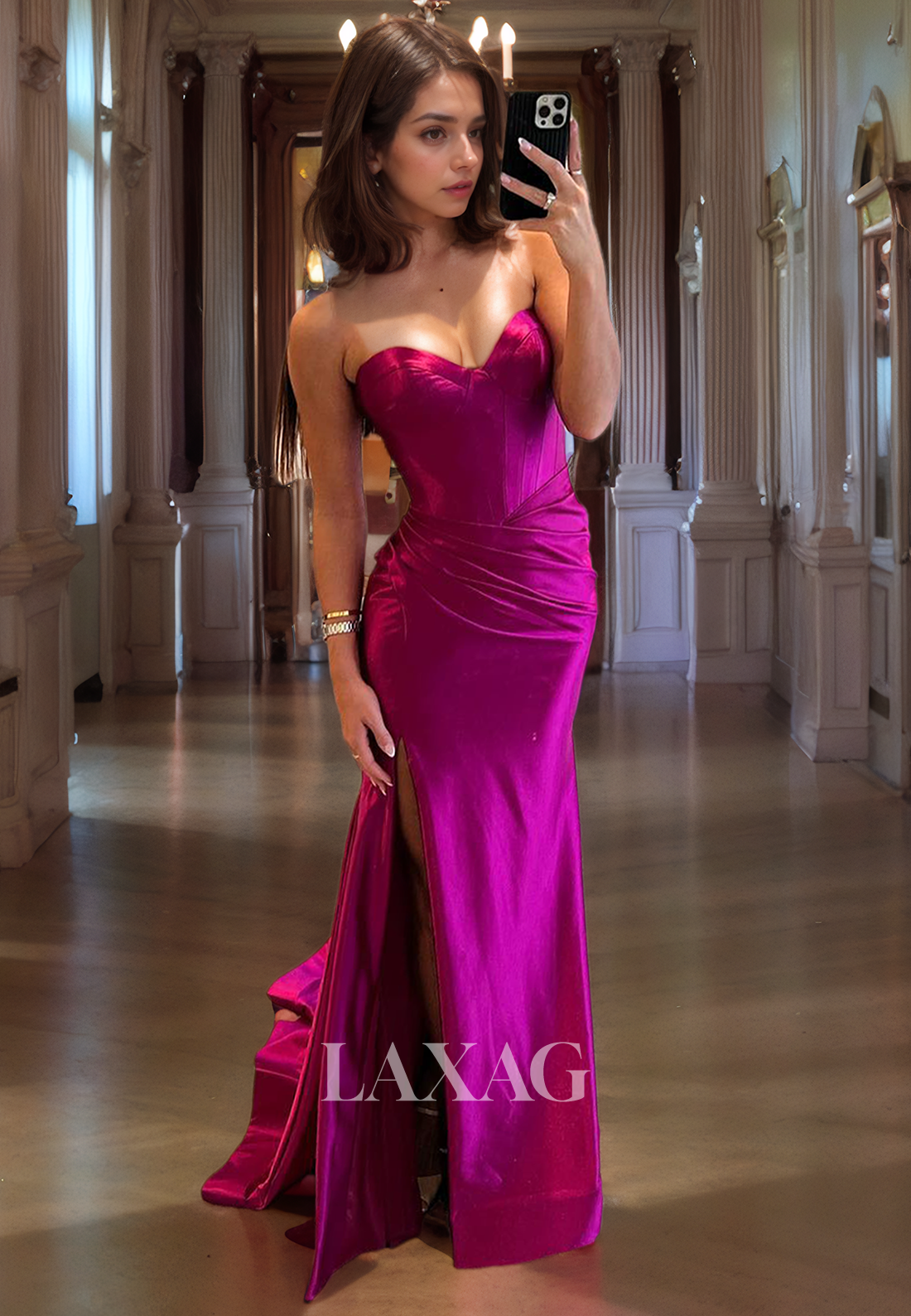 Mermaid/Trumpet Sweetheart Ruched Long Prom Party Dress with Slit - Fashionpara