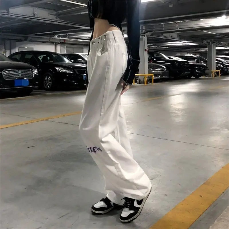 White High Waist Streetwear Pants