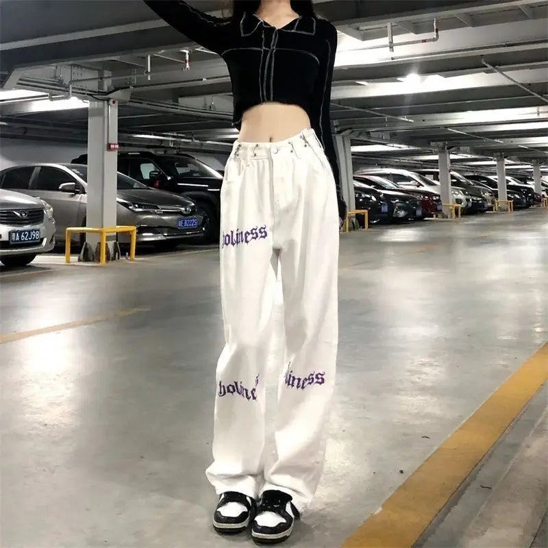 White High Waist Streetwear Pants