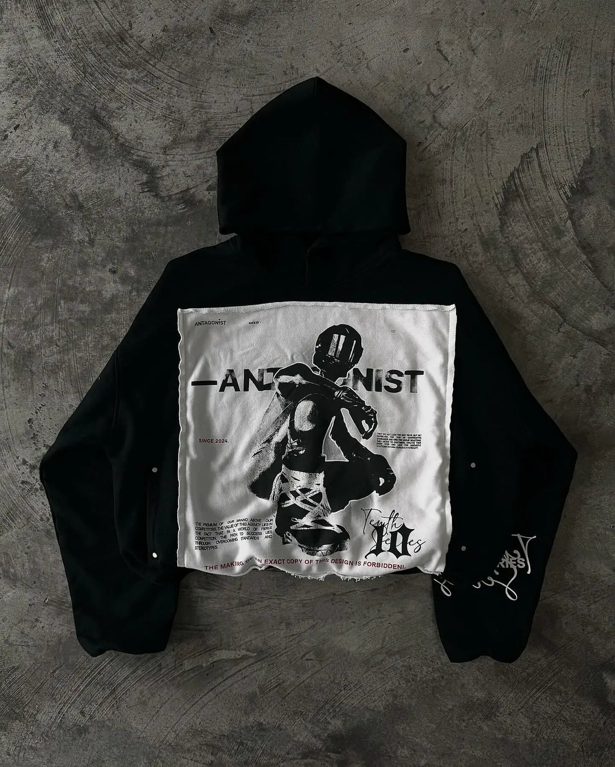 Retro Patch Black Cotton Hoodie 3