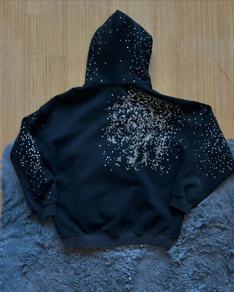 Rhinestone Black Pullover Hoodie