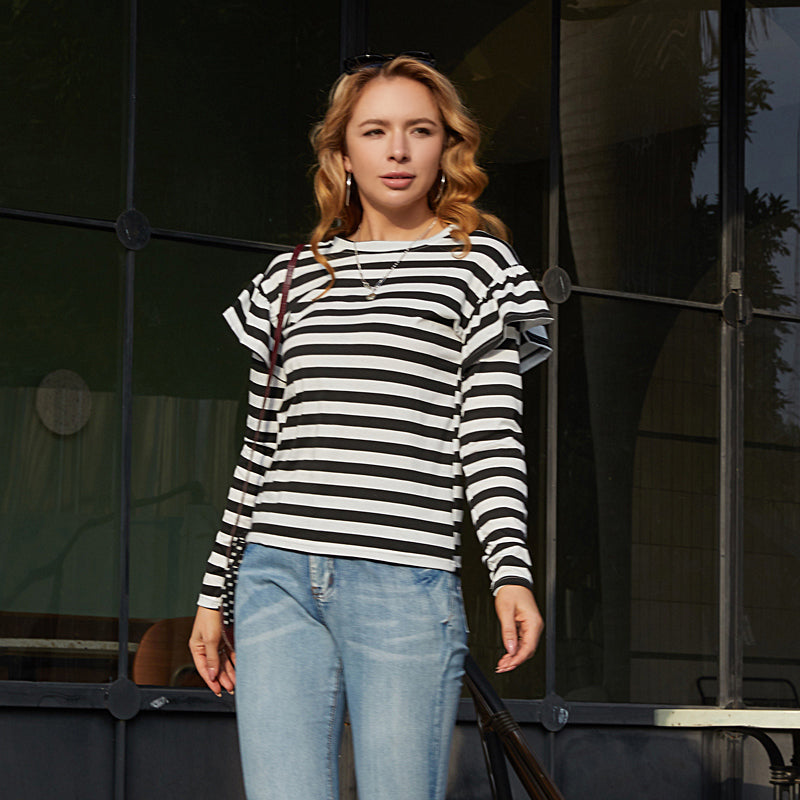 KittenAlarm - Stripe Ruffle Trim Tee