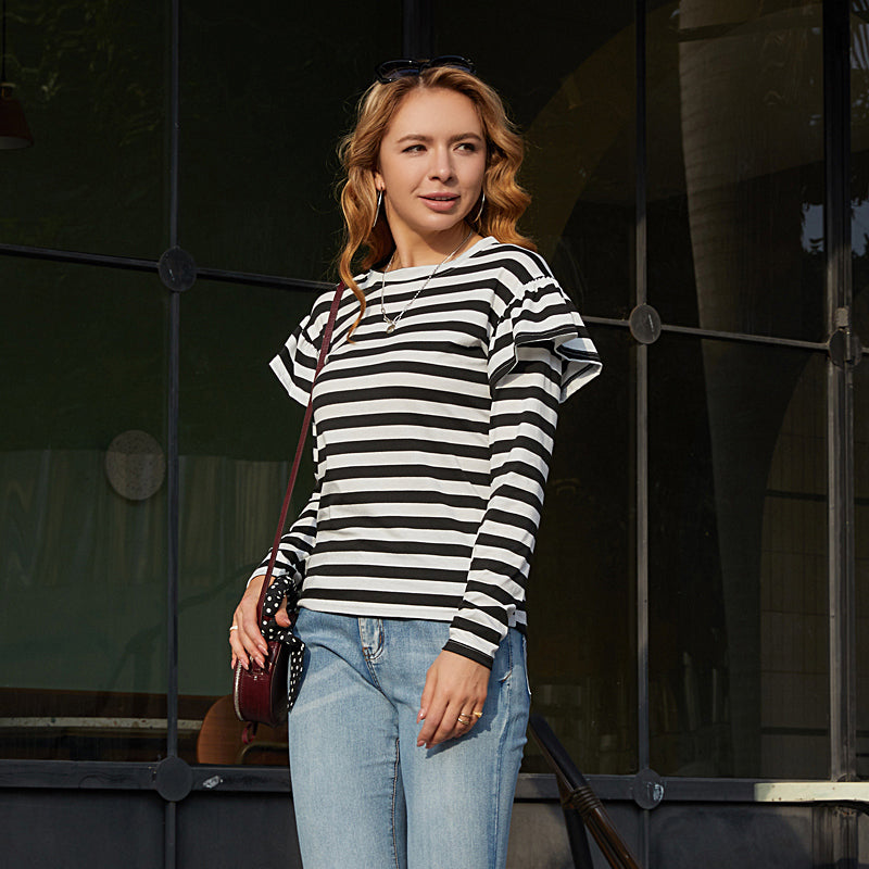 KittenAlarm - Stripe Ruffle Trim Tee