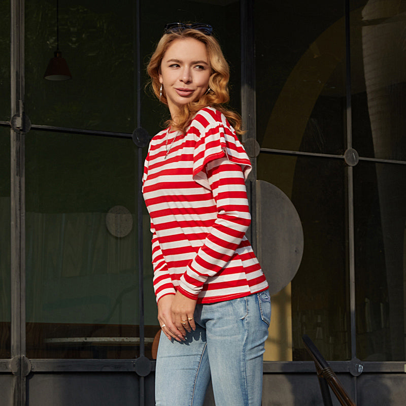 KittenAlarm - Stripe Ruffle Trim Tee