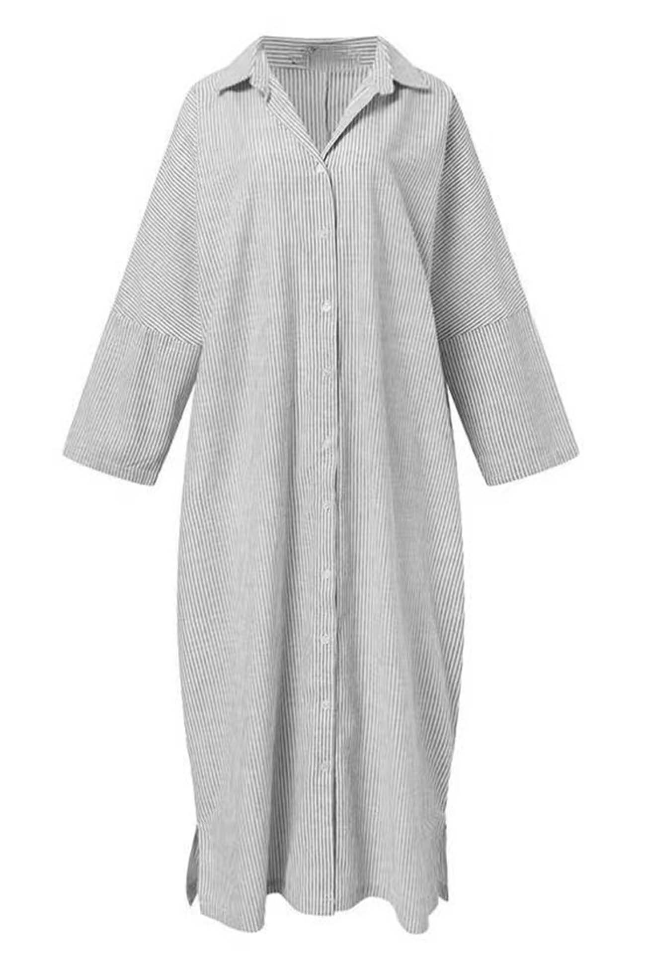 Stripe Lapel Single-breasted Midi Dress