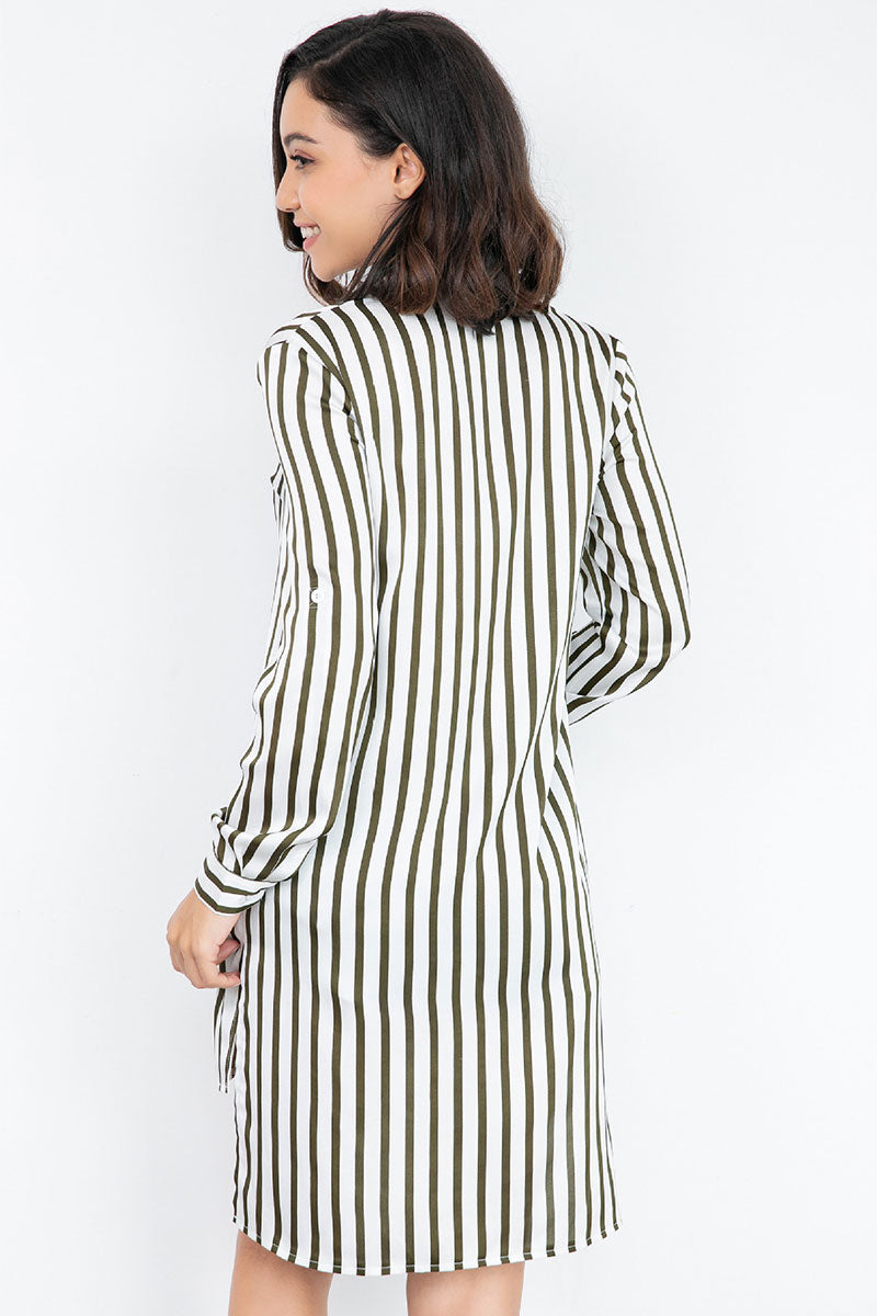 Striped Asymmetrical Hem Single Breasted Blouse
