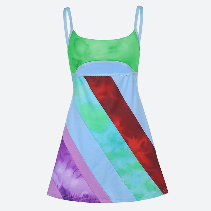 Striped Patch Satin Mini Dress - View 4