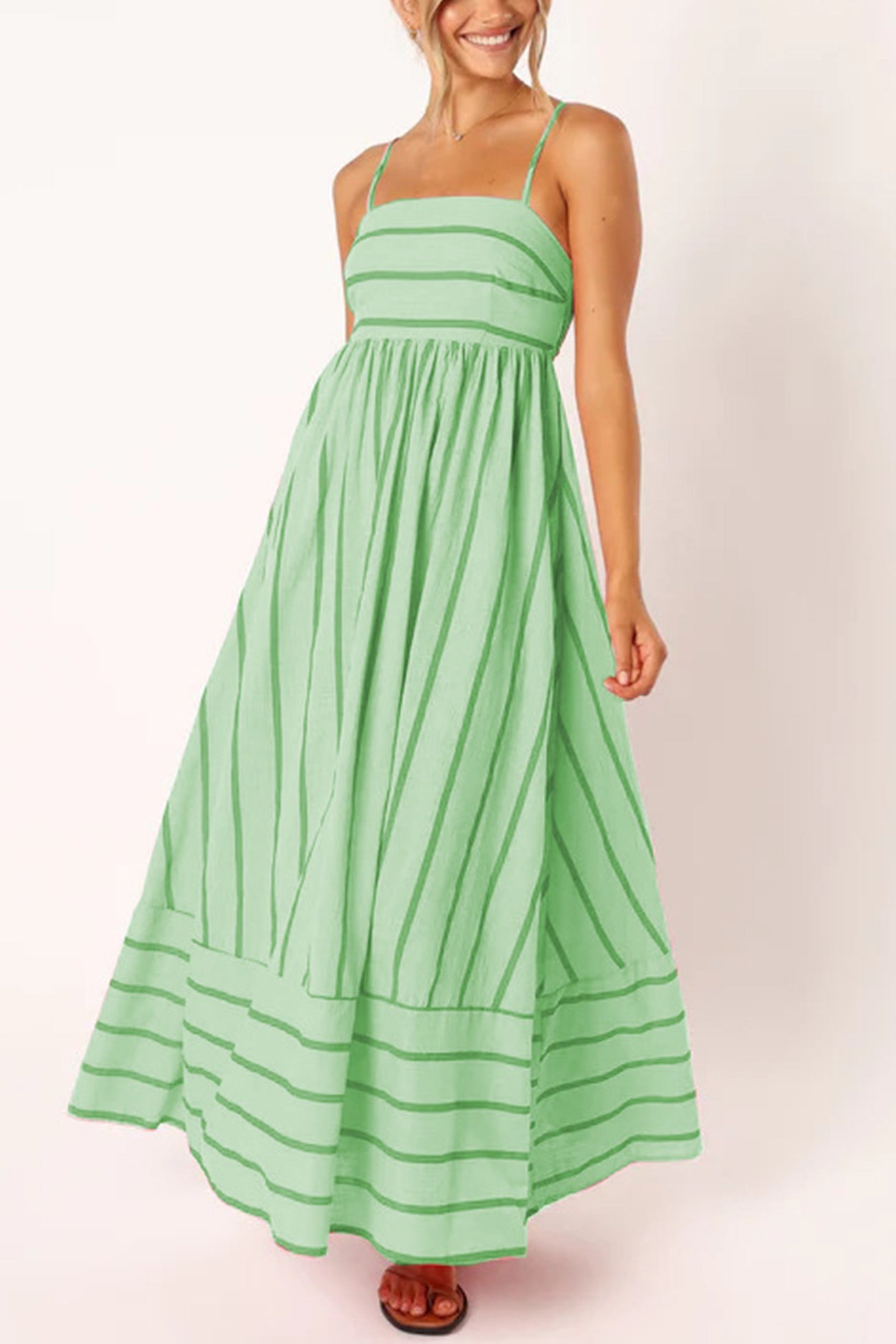 Striped Smocked Cutout Cami Dress - Fashionpara