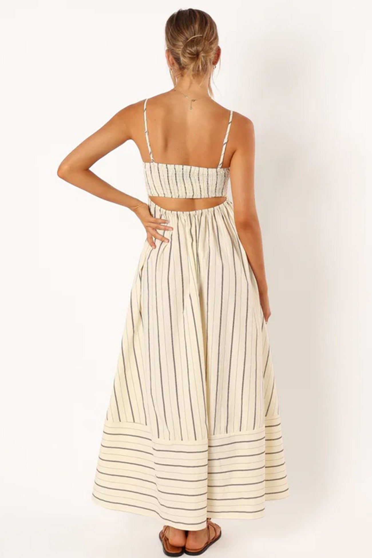 Striped Smocked Cutout Cami Dress - Fashionpara