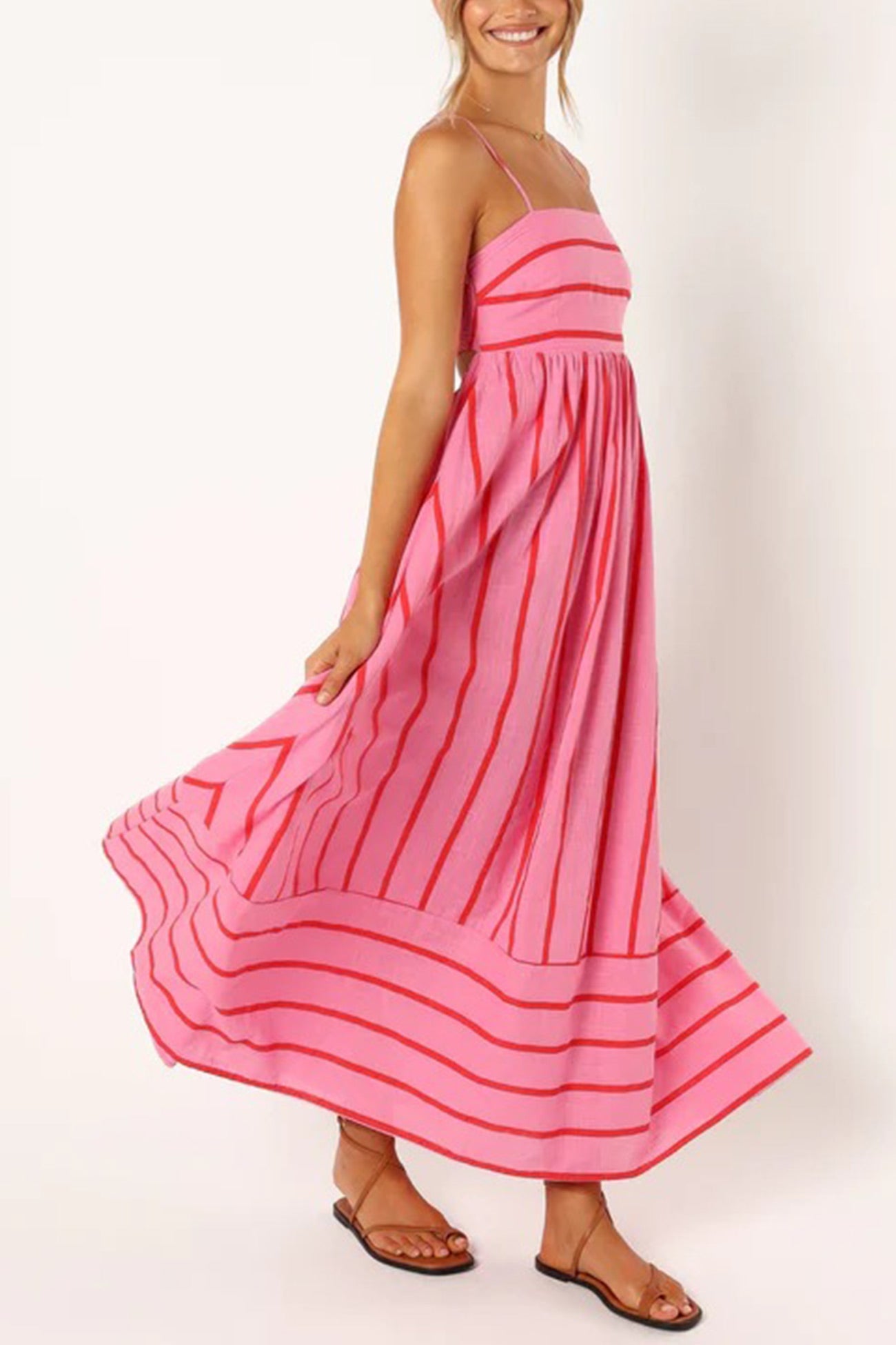 Striped Smocked Cutout Cami Dress - Fashionpara