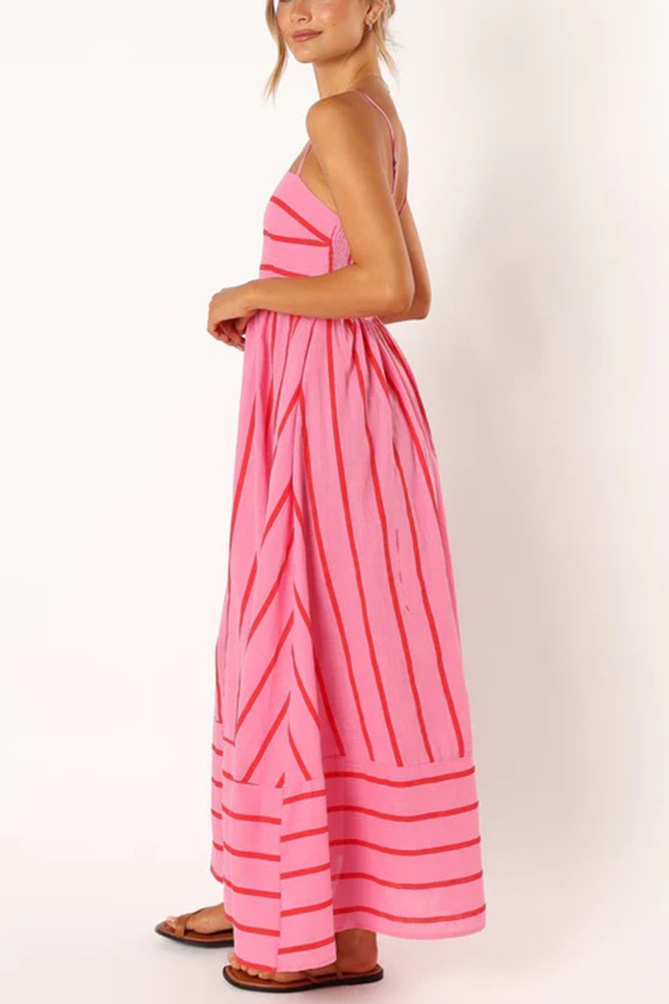 Striped Smocked Cutout Cami Dress - Fashionpara