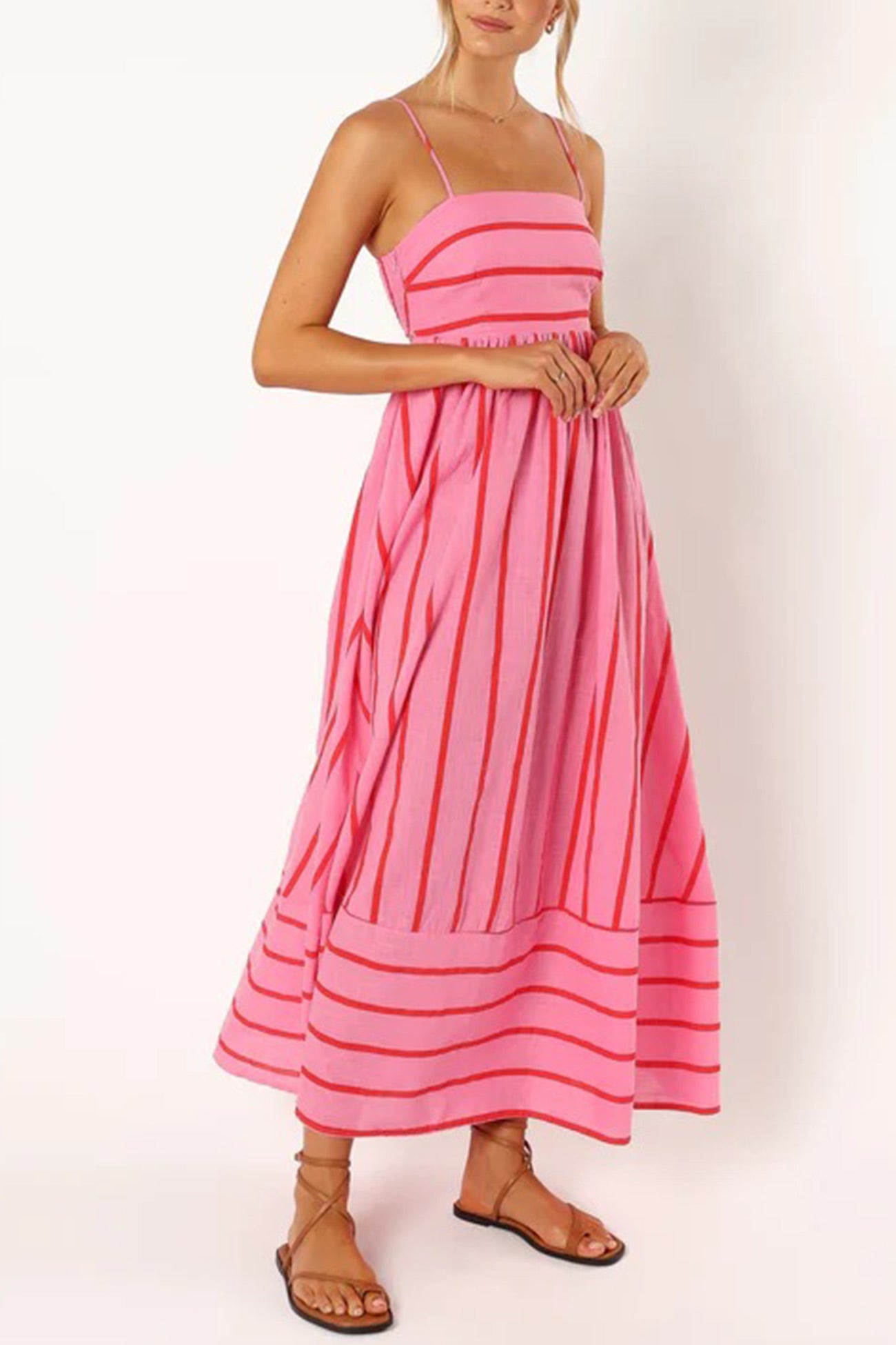 Striped Smocked Cutout Cami Dress - Fashionpara