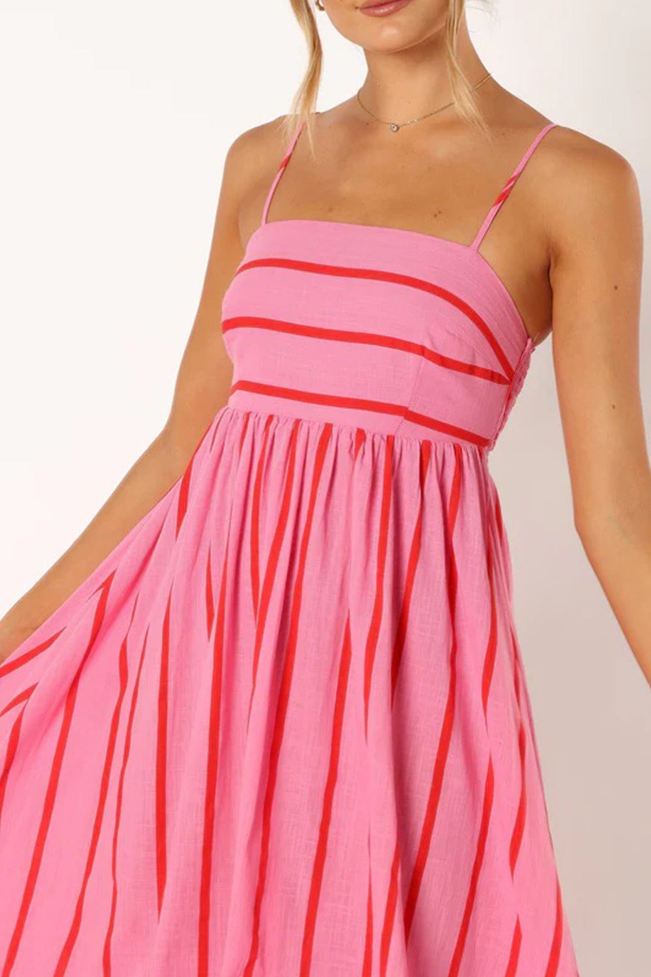 Striped Smocked Cutout Cami Dress - Fashionpara