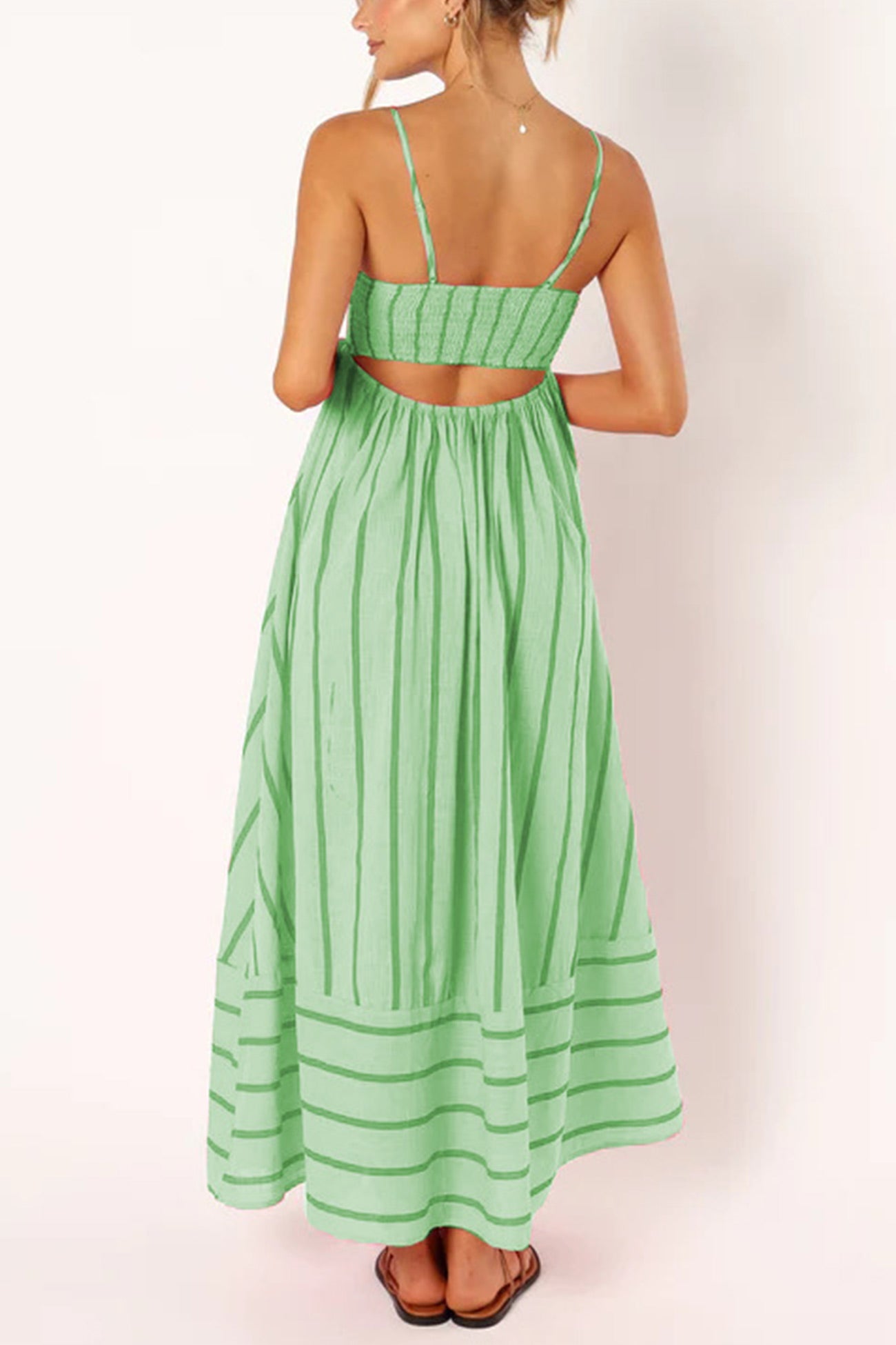 Striped Smocked Cutout Cami Dress - Fashionpara