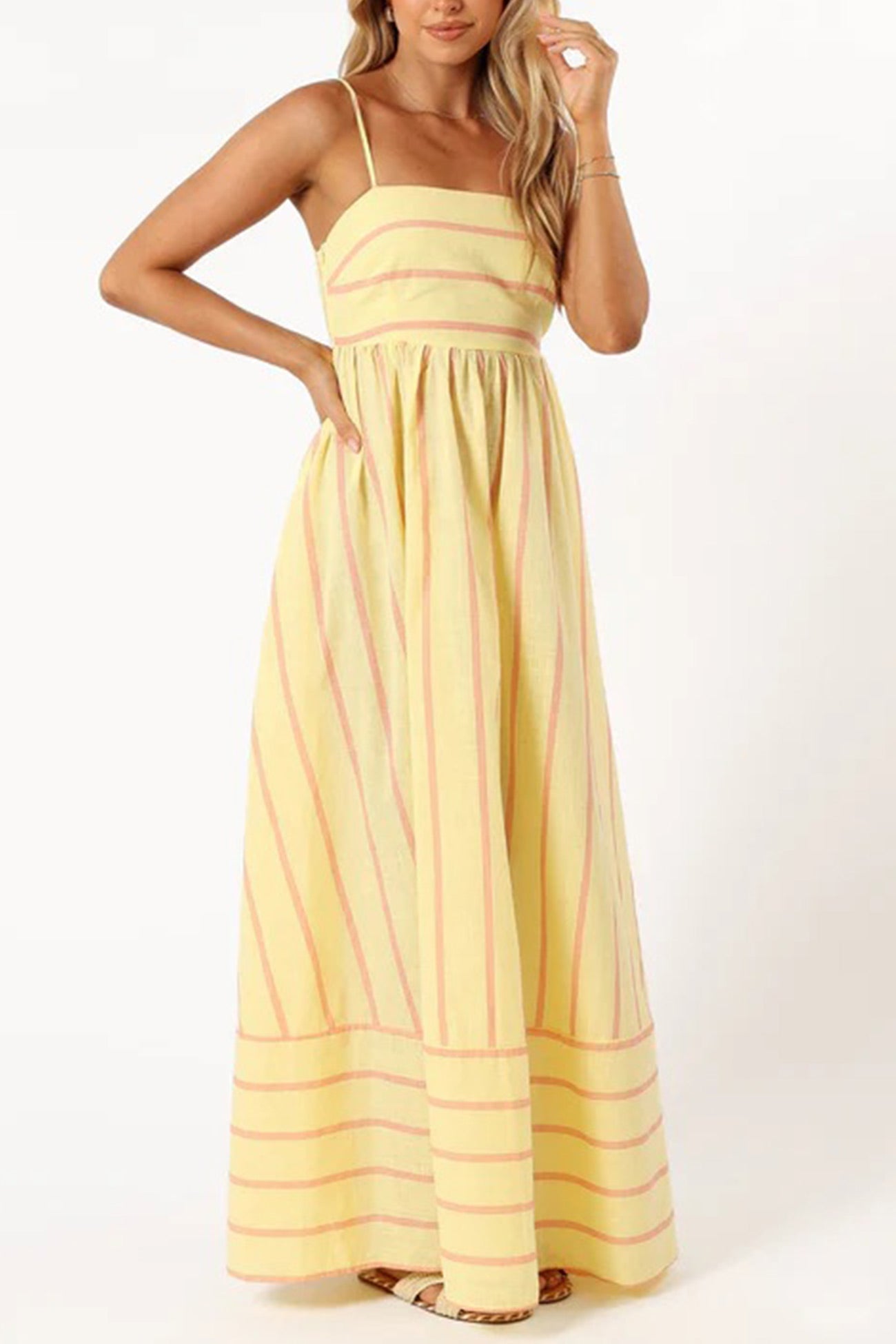 Striped Smocked Cutout Cami Dress - Fashionpara