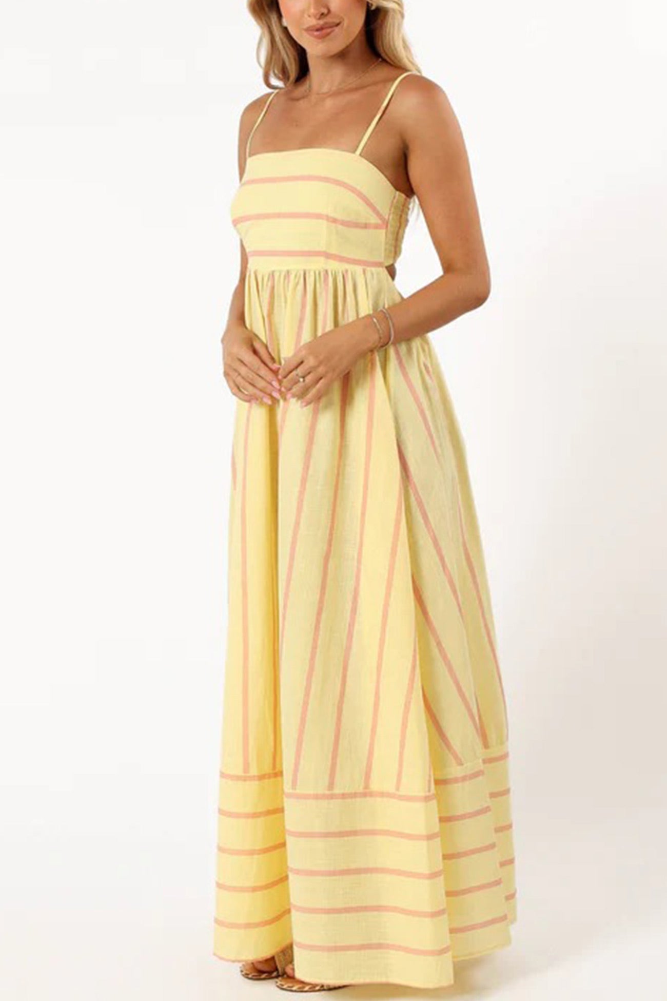 Striped Smocked Cutout Cami Dress - Fashionpara