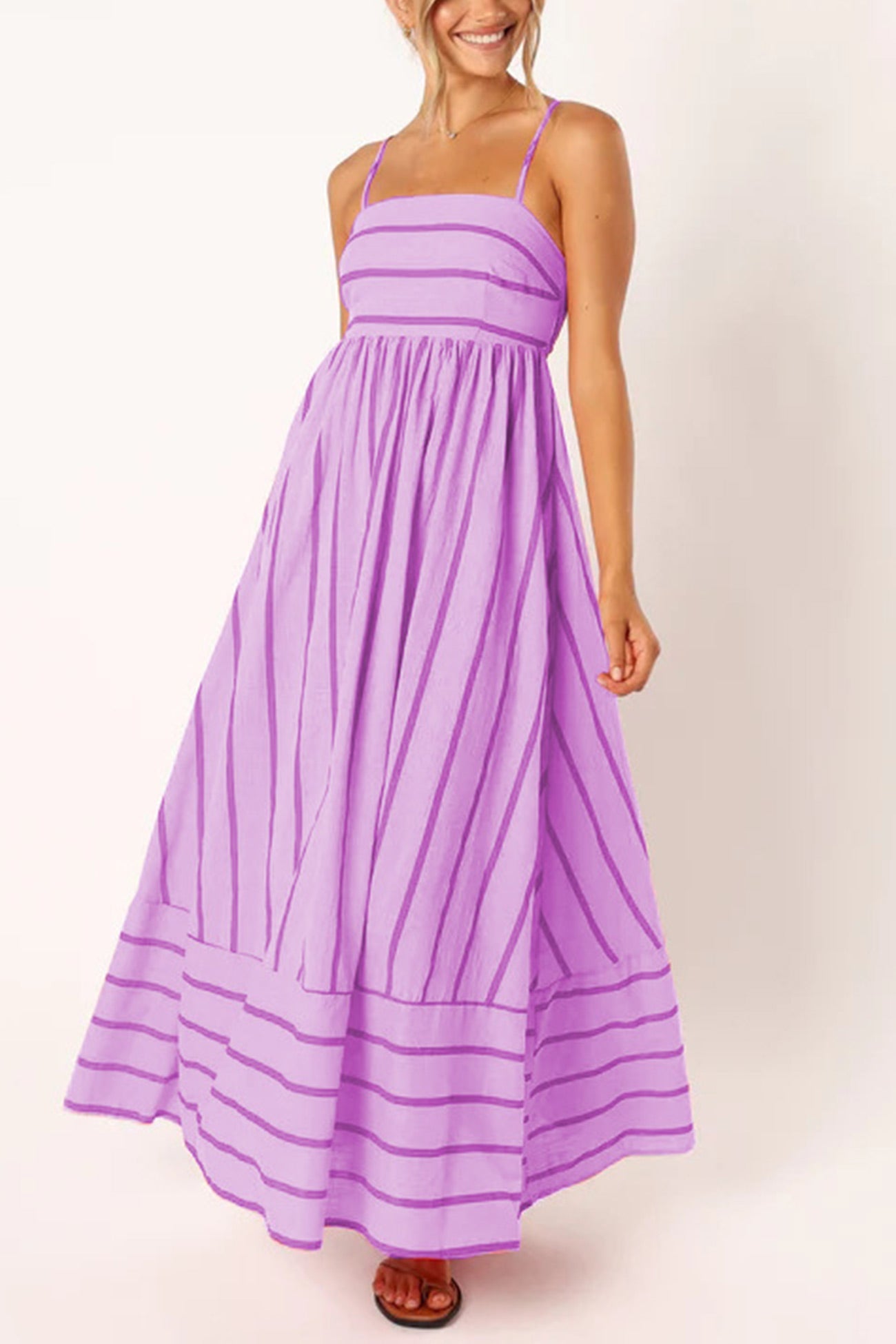 Striped Smocked Cutout Cami Dress - Fashionpara