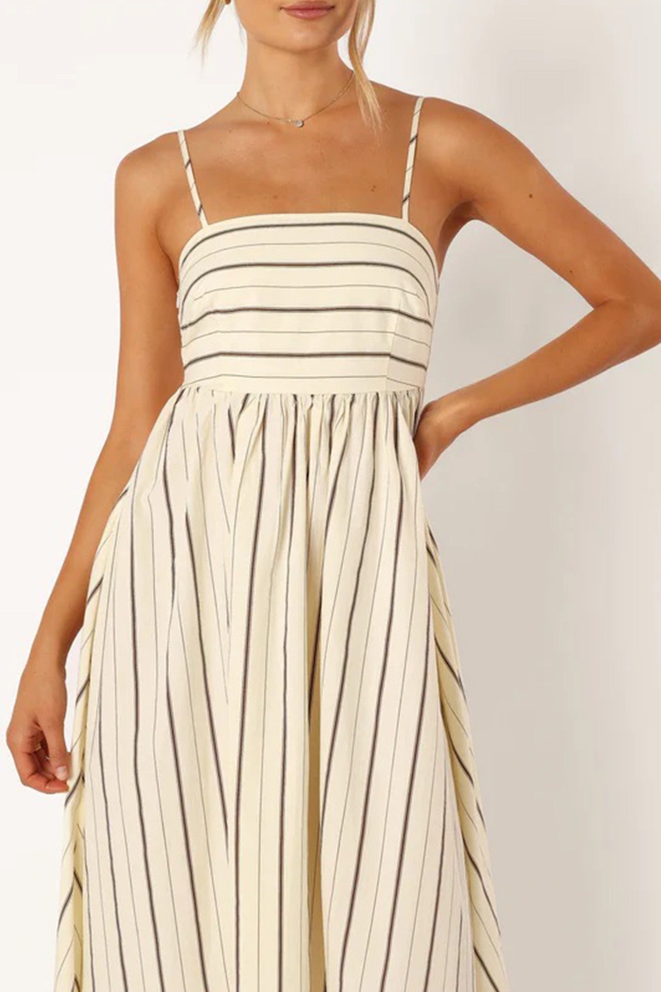 Striped Smocked Cutout Cami Dress - Fashionpara