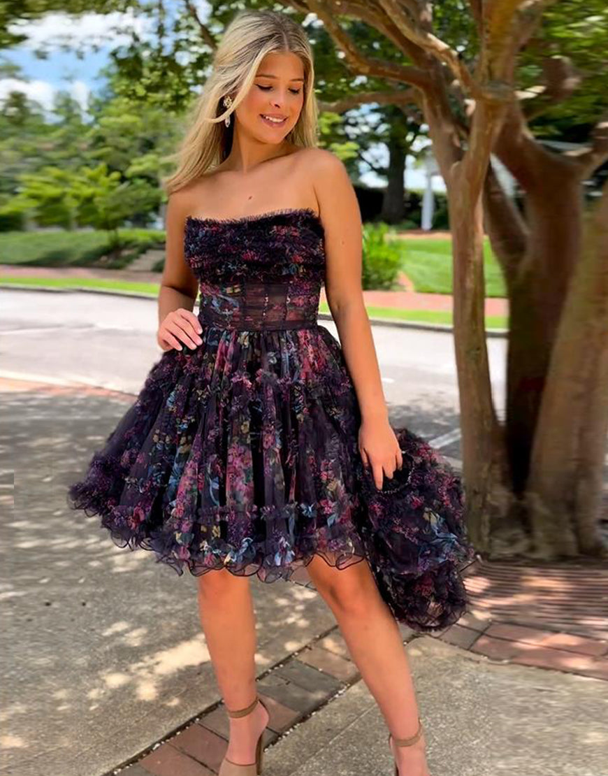 Pretty Black A-Line Homecoming Dress With Detachable Sleeves - Fashionpara