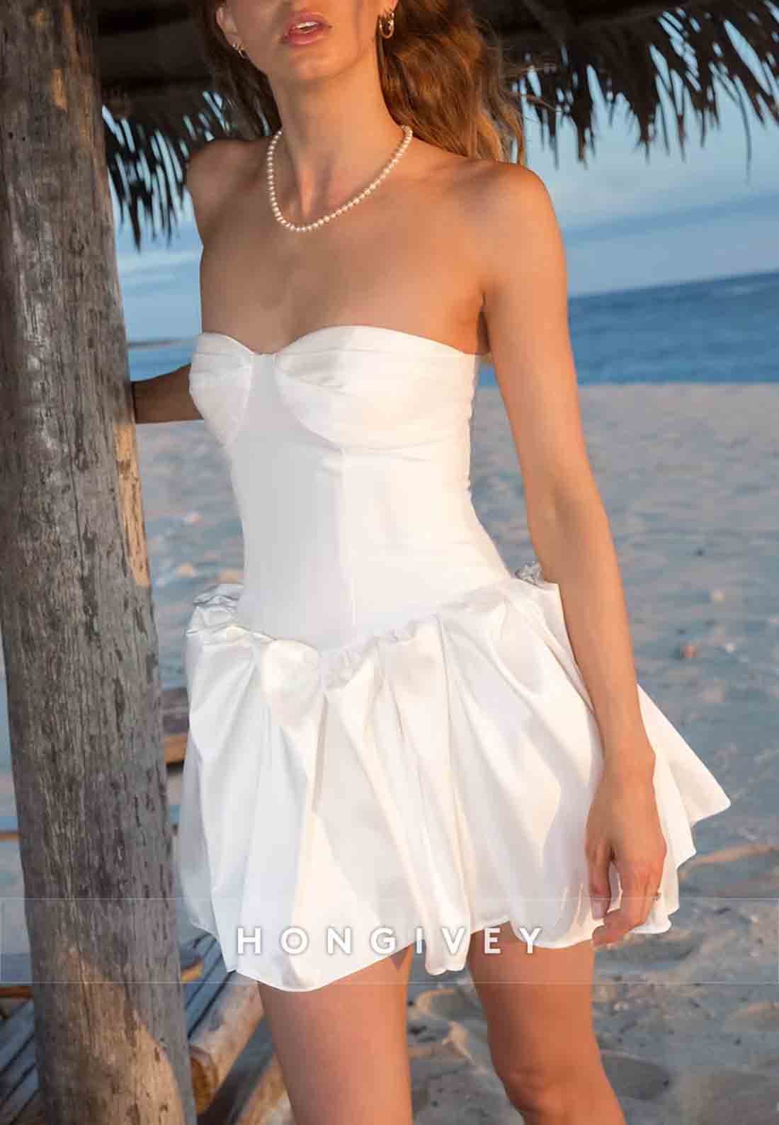 Sweetheart Mini Strapless Pleated Crisscross Back Wedding Dresses