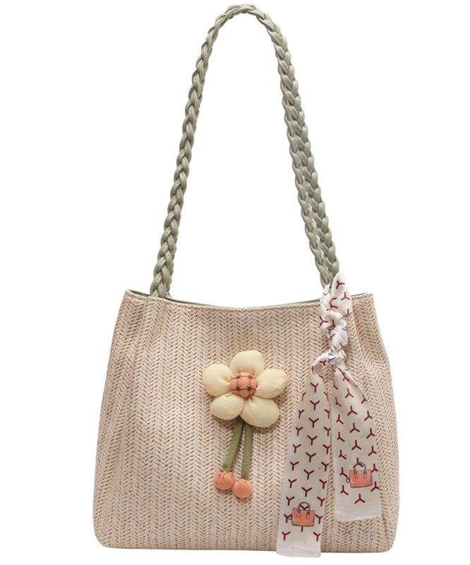 Straw Capacity Shoulder Woven Bag Beige Large Style