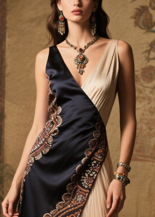 Paisley Border Print Asymmetrical Wrap Pleated Panel Maxi Gown - View 2