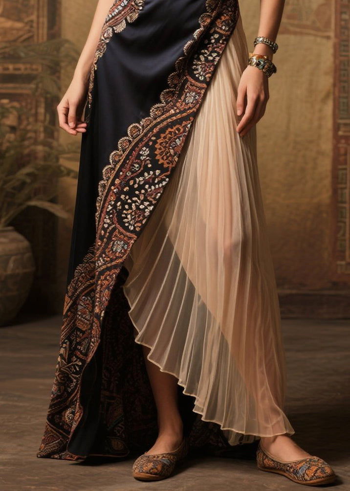 Paisley Border Print Asymmetrical Wrap Pleated Panel Maxi Gown - View 4