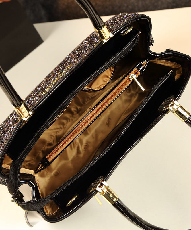 Black Zircon Large Capacity Faux Leather Tote Handbag