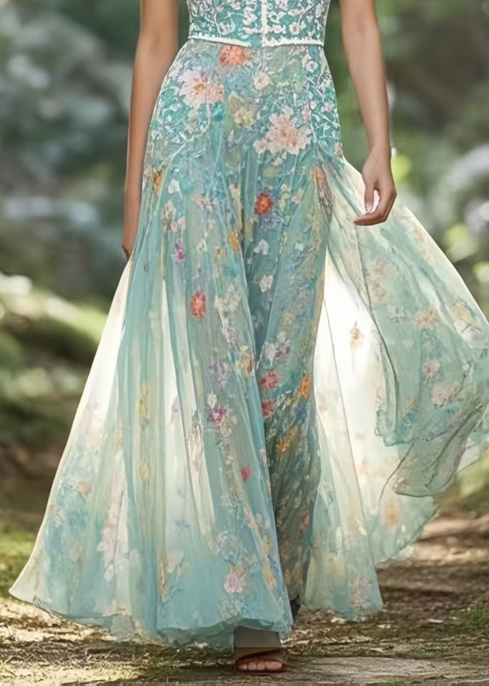 Mandarin Collar Chiffon Floral Sleeveless Dress - View 4