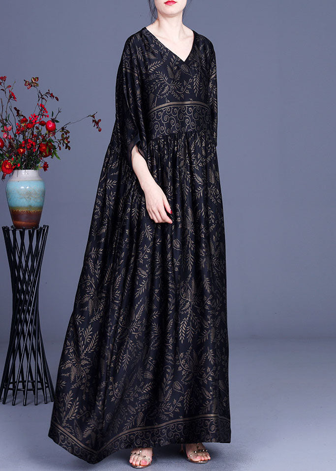Botanical Print V-Neck Three Quarter Sleeve Maxi Dress - View 2