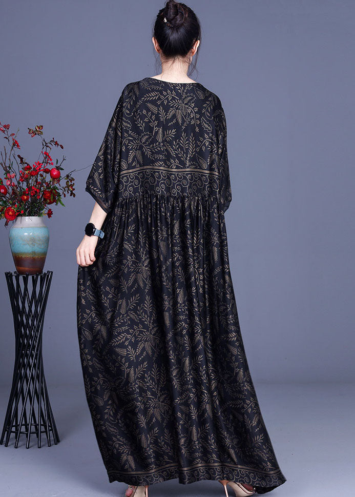 Botanical Print V-Neck Three Quarter Sleeve Maxi Dress - View 4