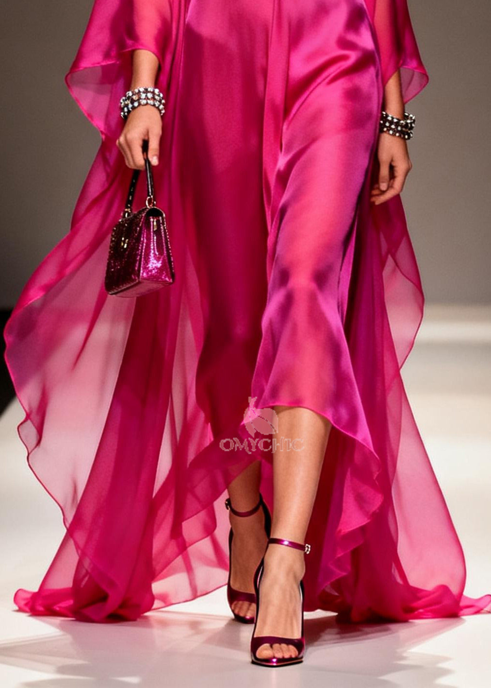 Deep V-Neck Batwing Sleeve High Low Oversized Chiffon Maxi Dress - View 4