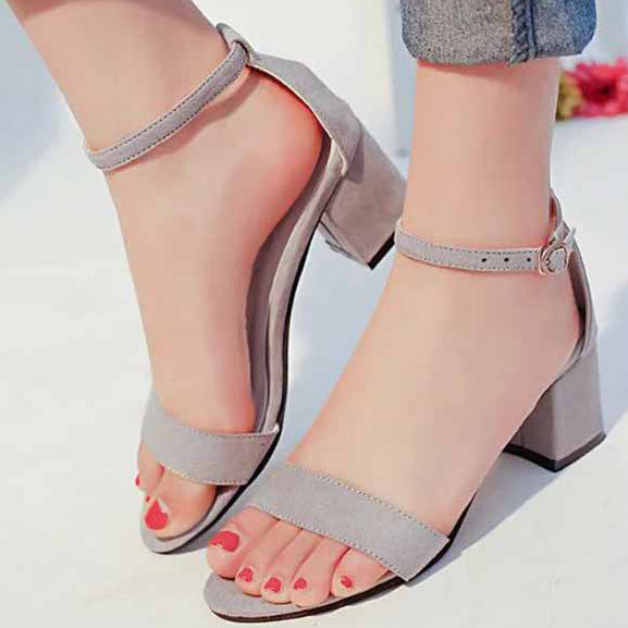 Suede Chunky Heel Open-toe Sandals With Buckle - Mislish