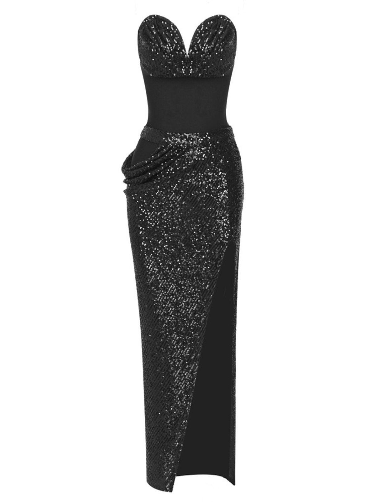 Sequin Sweetheart Strapless High-Slit Maxi Gown 6
