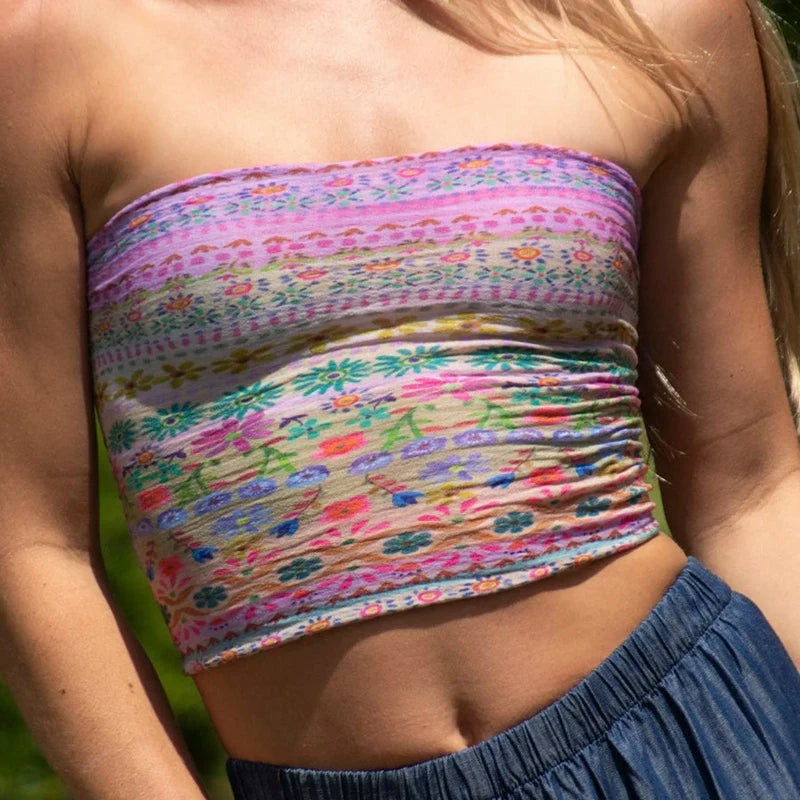 Boho Bandeau Off-Shoulder Tube Crop Top