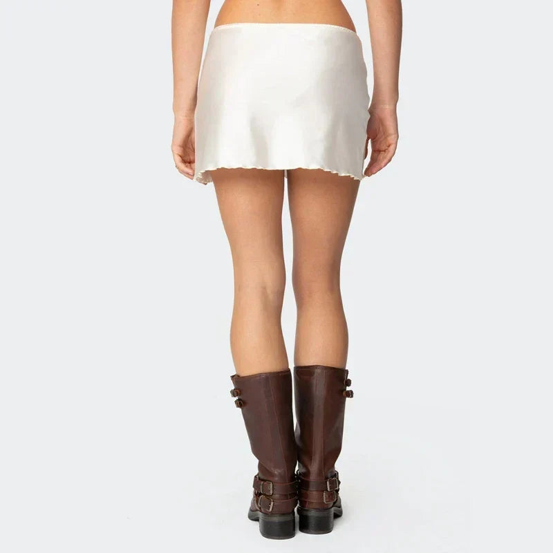 Satin Solid Low Waist Skirt