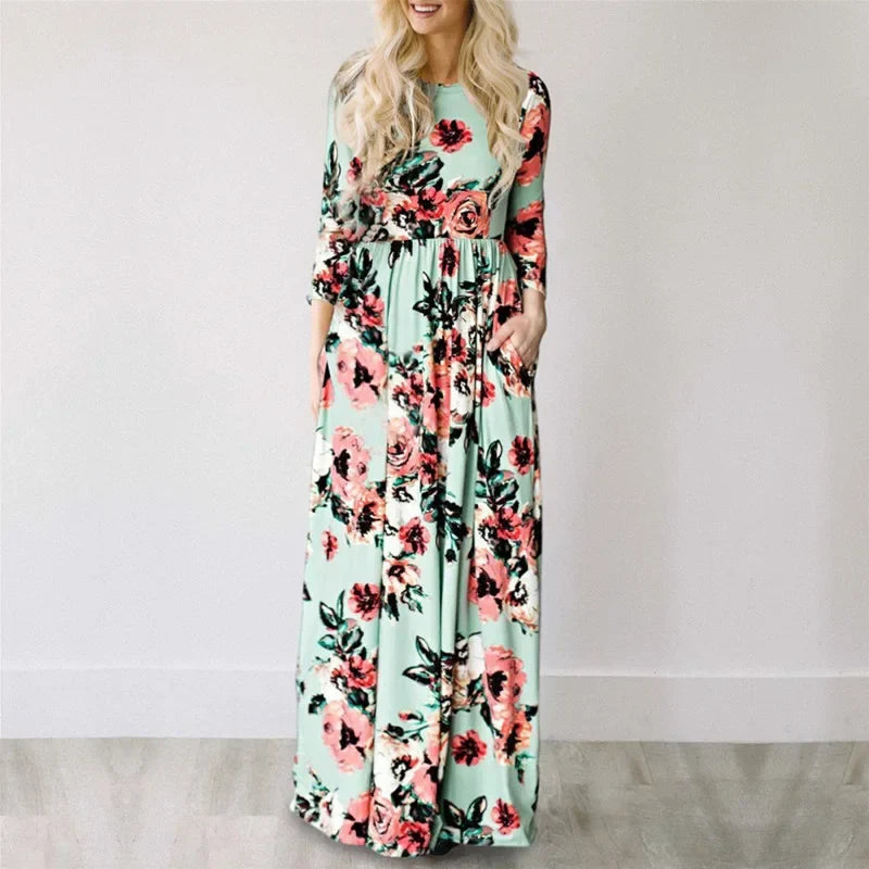 Pink Boho Floral Maxi Floral Dress