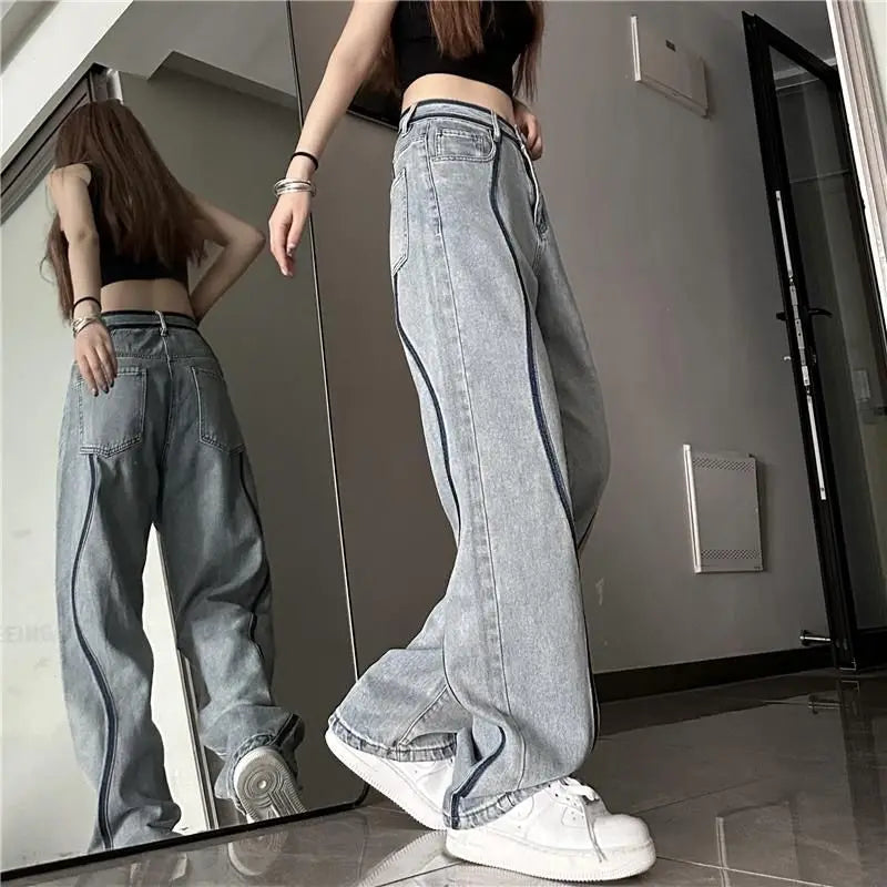 High Waisted Loose Straight Jeans Pants