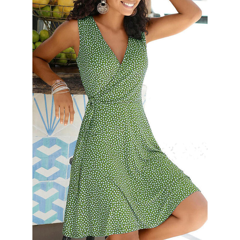 Ditsy Print Surplice V-Neck Sleeveless A-Line Dress 2