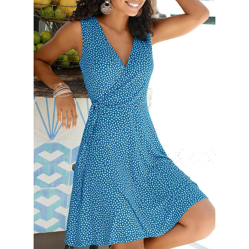 Ditsy Print Surplice V-Neck Sleeveless A-Line Dress 5