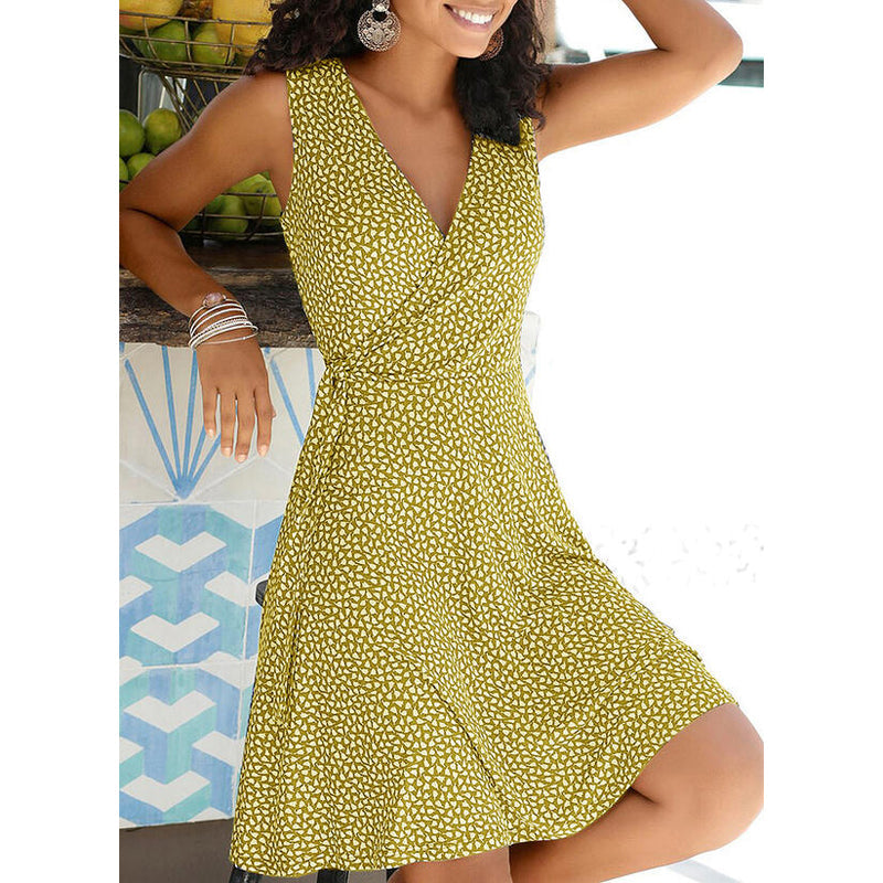 Ditsy Print Surplice V-Neck Sleeveless A-Line Dress 11