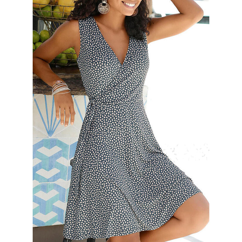 Ditsy Print Surplice V-Neck Sleeveless A-Line Dress 7