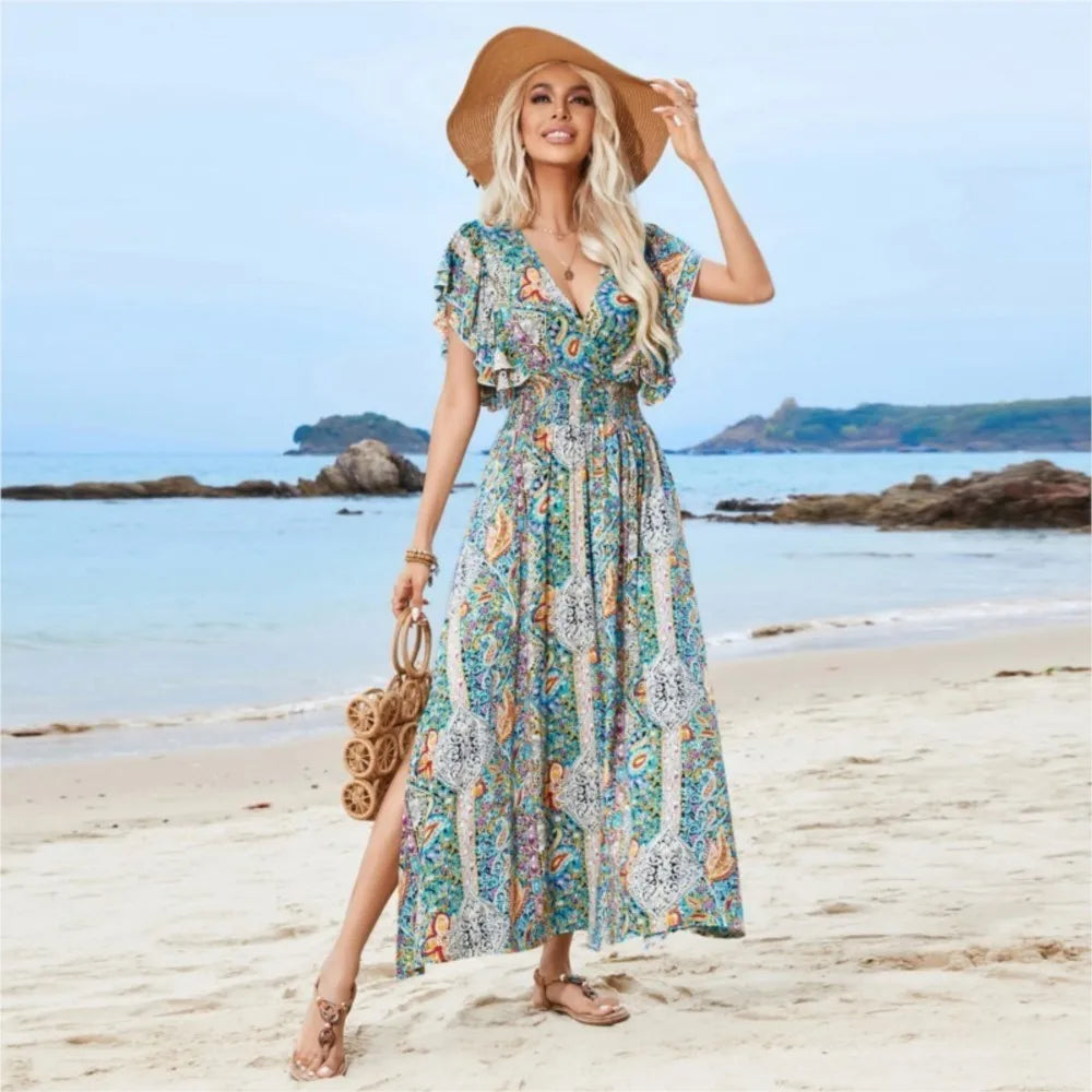 Vintage Lace Up Floral Beach Dress
