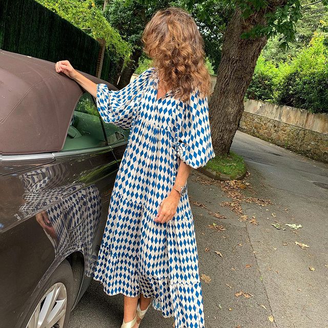 Geometric-Print V-Neck Puff-Sleeve Tiered Maxi Dress 11