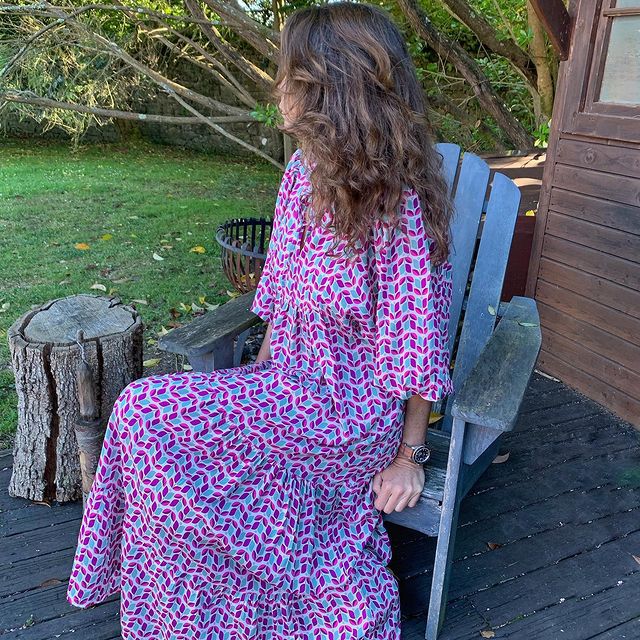 Geometric-Print V-Neck Puff-Sleeve Tiered Maxi Dress 7